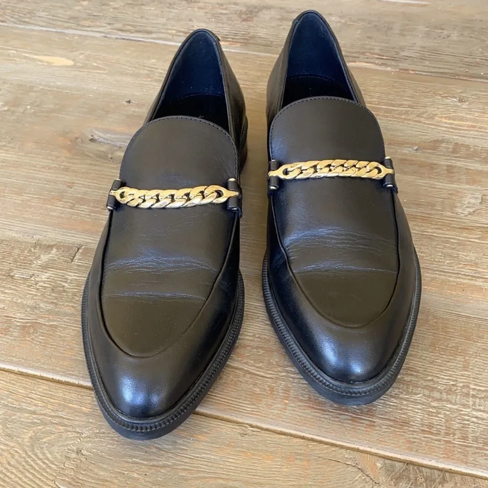 Free People Vagabond Frances Black Leather Loafer w/ Chain Detail EU 38 / US 7.5